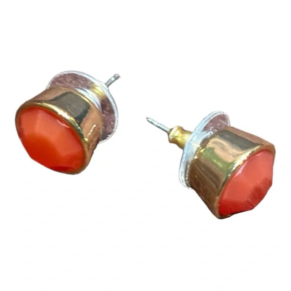 Orange/Gold Women's Solid Stud Earrings - Picture 2 of 11